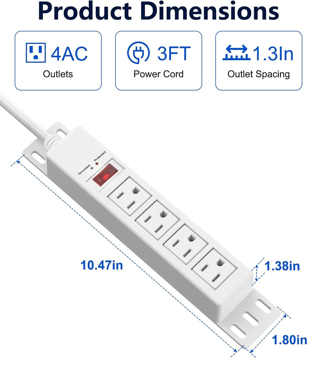 1500J Small Surge Protector Power Strip 4 Outlets 3 ft, White