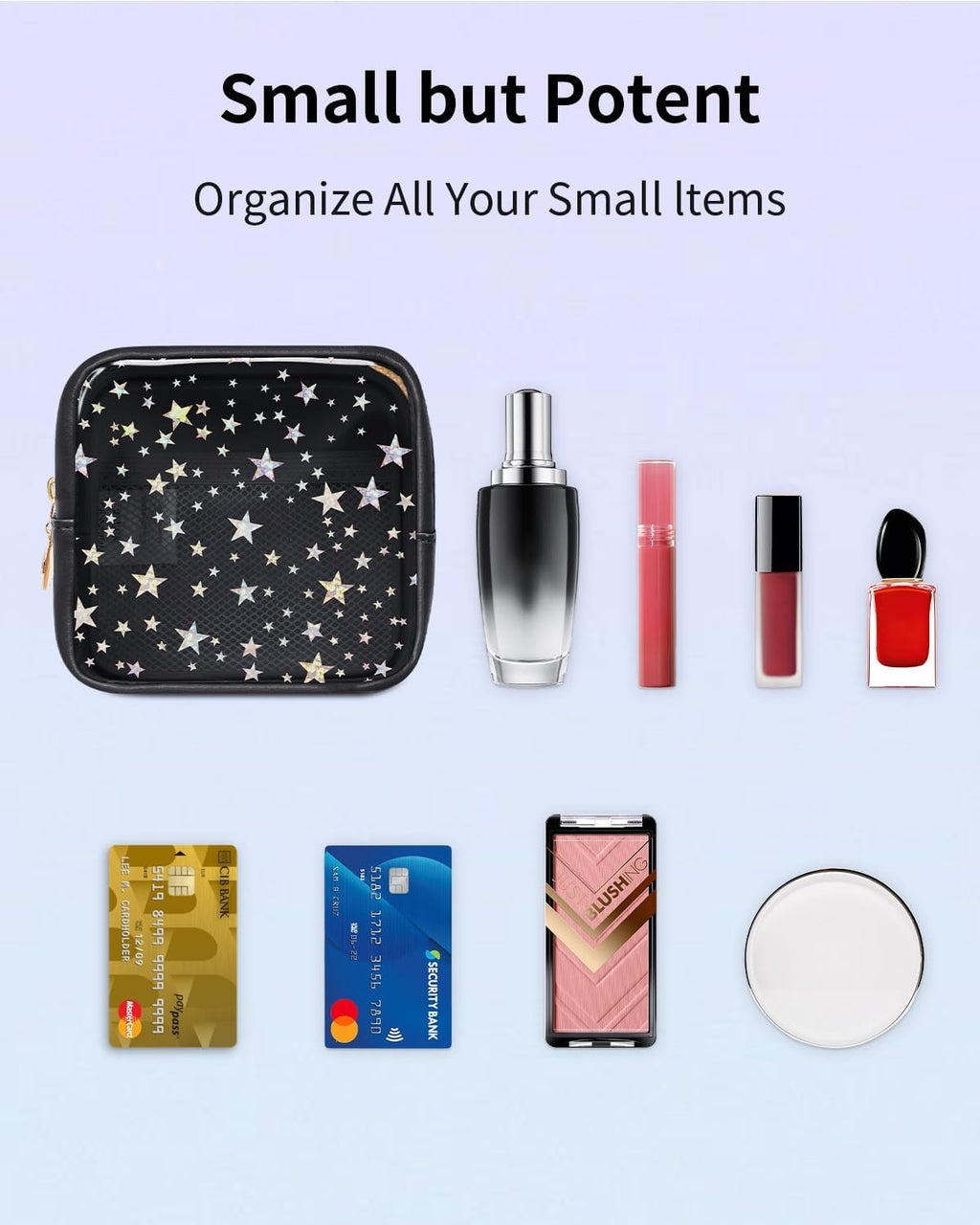 Clear Makeup Bag for Purse, Mini Cosmetic Pouch with Glitter Star Pattern