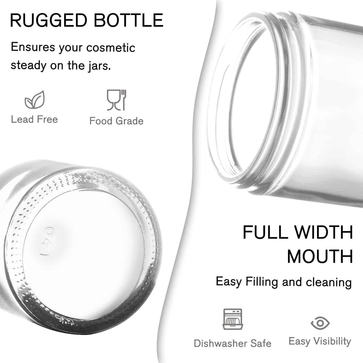 1 oz Glass Jars with Lids, Small Glass Containers with Plastic Woodgrain Lids & Inner Liners, Reusable Travel Containers for Creams, Makeup, Lotion, Cosmetic 4 pack