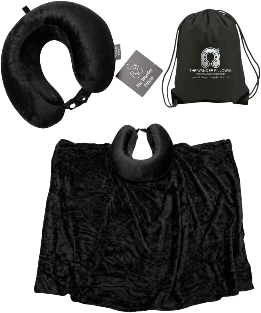 Travel Pillow with Built-In Blanket Memory Foam Neck Pillow for Airplane Travel, Flight Pillow with Blanket Portable Airplane Pillow for Adults Compact Travel Neck-Pillow for Plane, Car & Long Flights