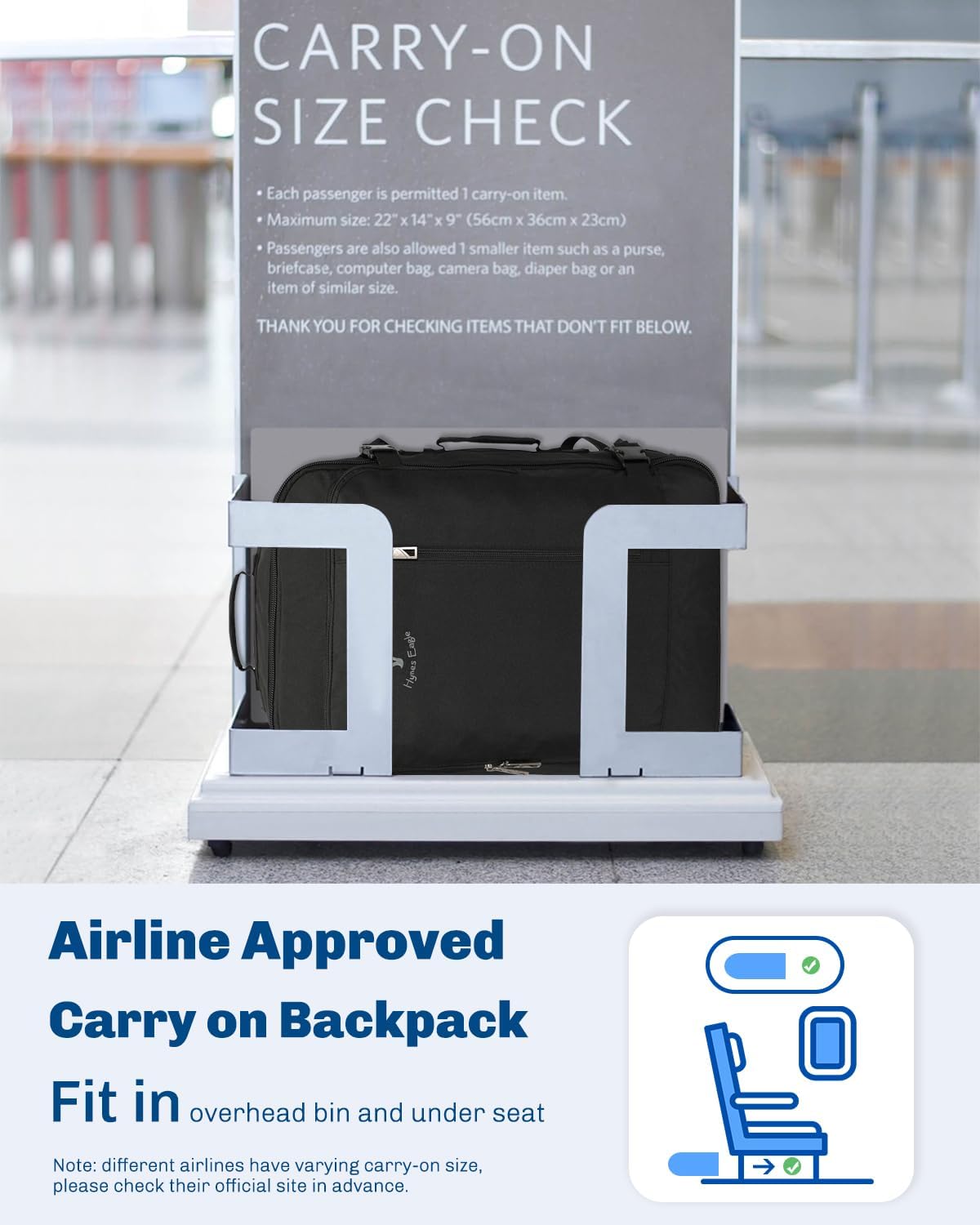 Hynes Eagle 38L Flight Approved Backpack Carry On Travel Bag for Men Women