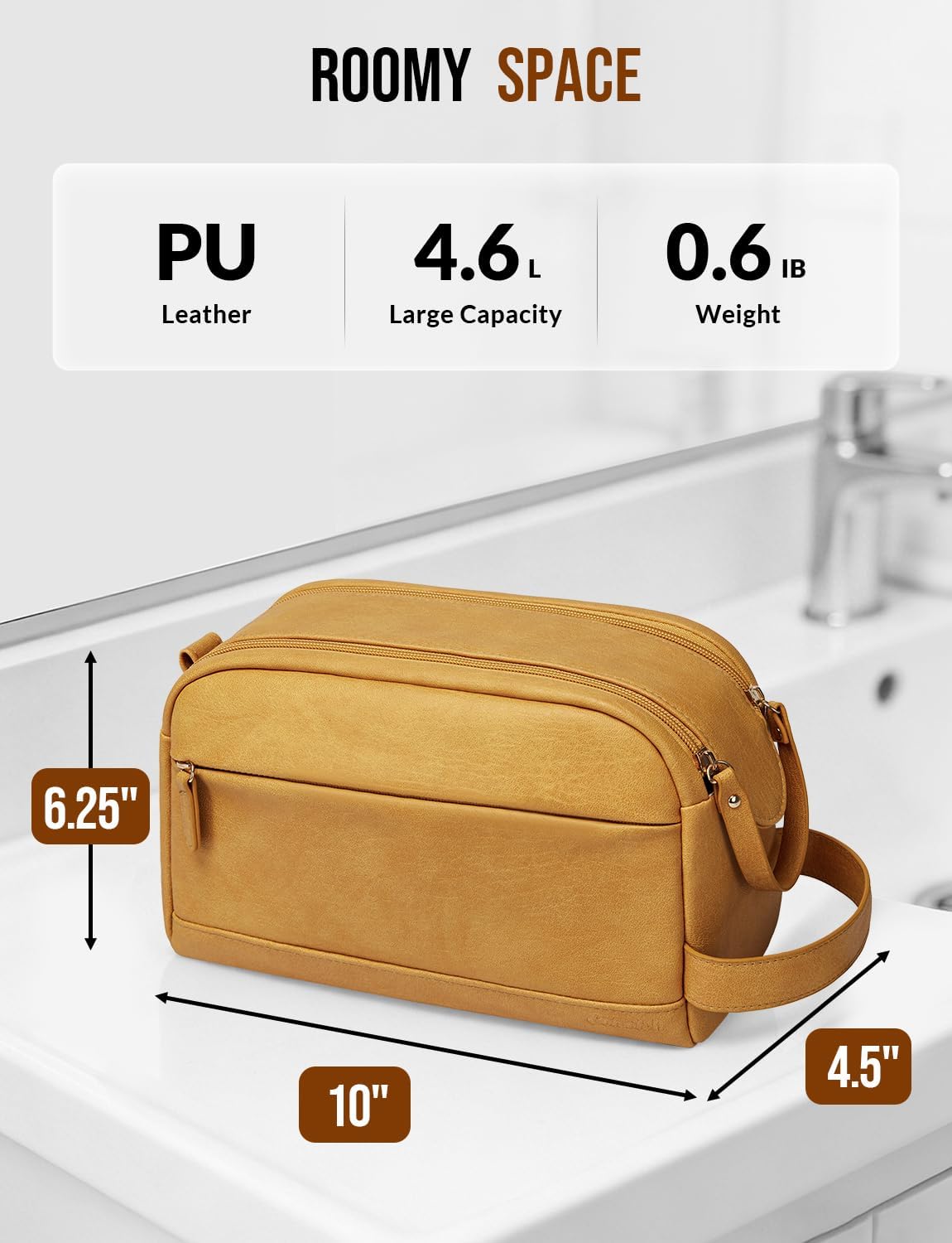 PU Leather Toiletry Bag for Men, Yellow