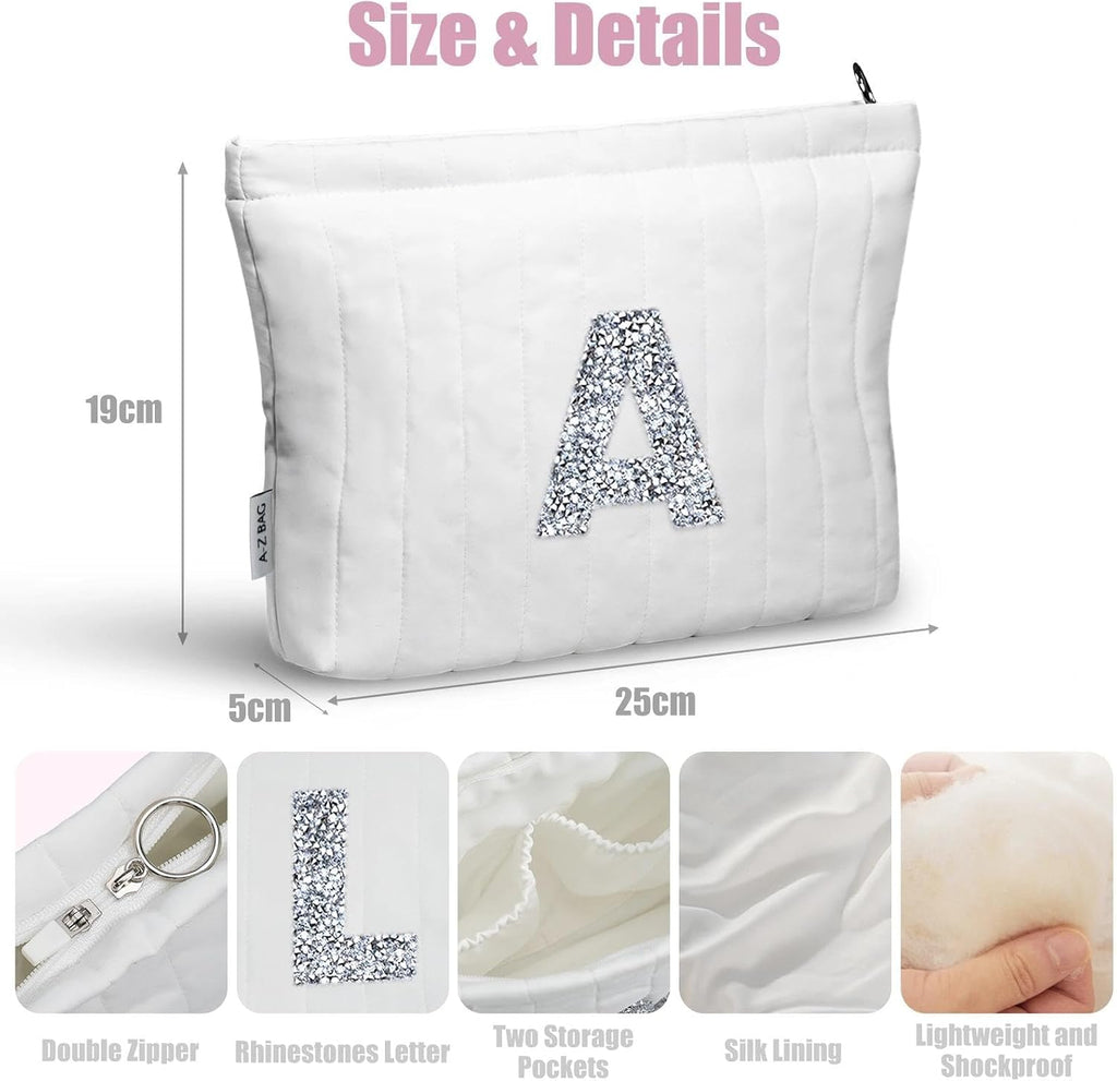 A-Z BAG Personalized Makeup Bag for Women, Bridesmaid Gifts (S, Diamond)