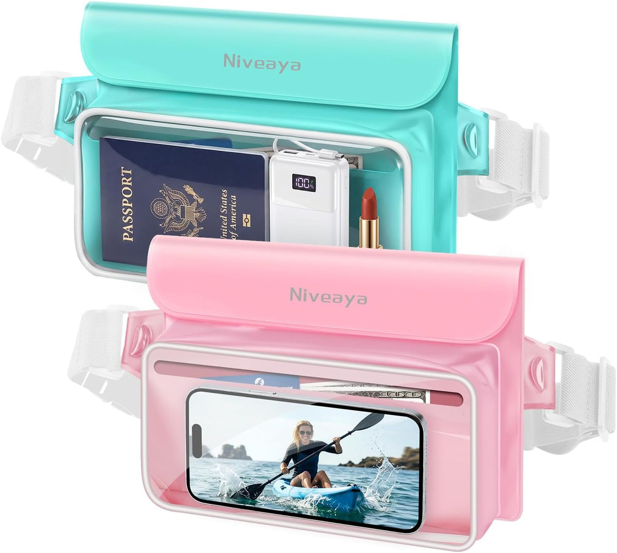 Niveaya IPX8 Floating Waterproof Fanny Pack Holds Phone, Passport & Cash