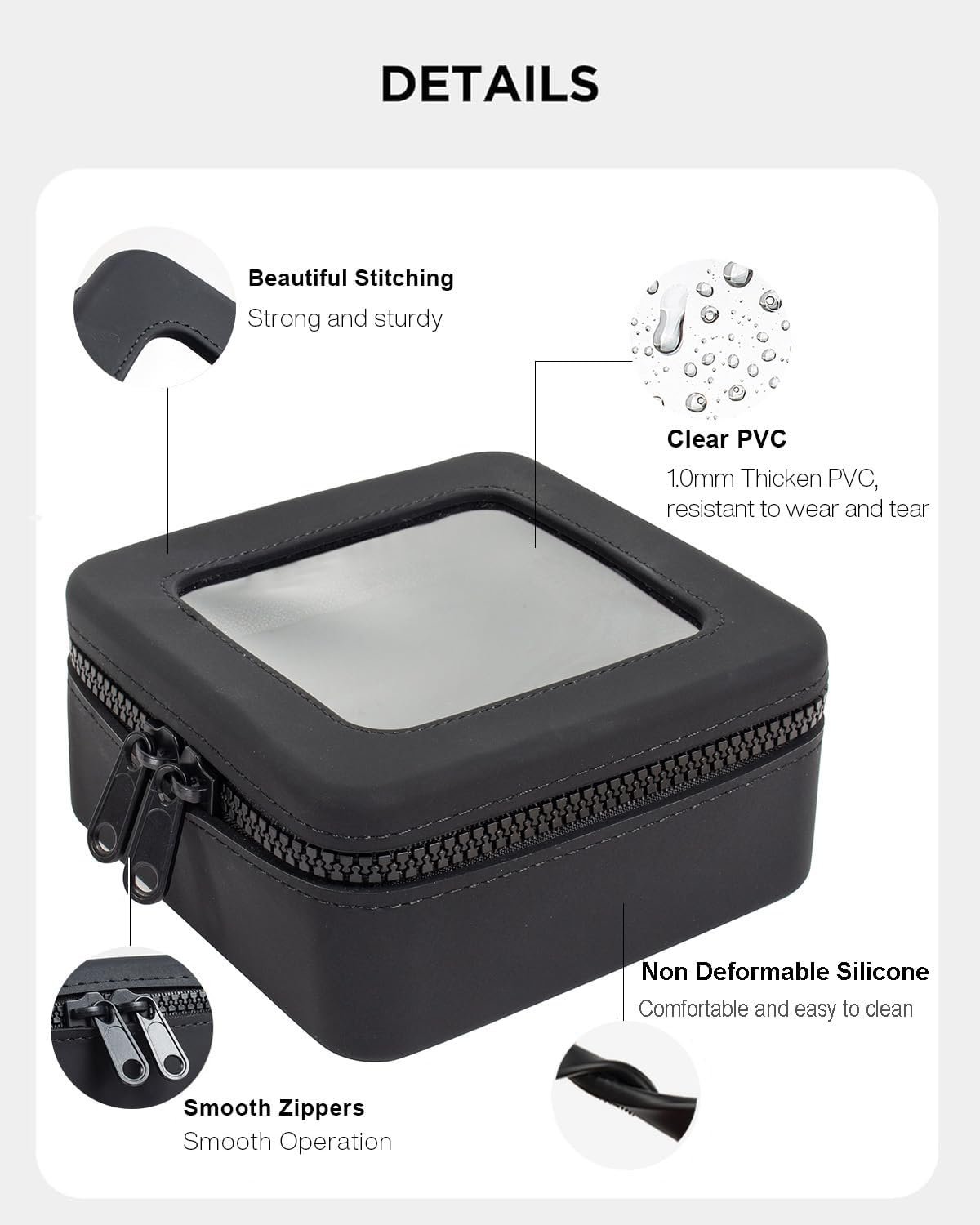 Small Clear Makeup Bag for Women, Mini Silicone Pouch Travel Cosmetic Case Waterproof Clear Make Up Pouch Purse with Zipper Cute Toiletry Bags for Traveling Car Organizer Travel Essentials (Black)