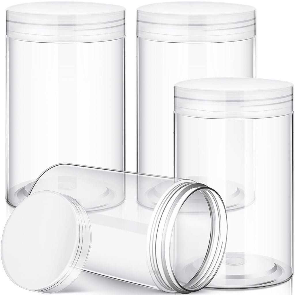 Patelai 4 Pcs Plastic Jars with Lids, Clear, 12 oz, Wide Mouth