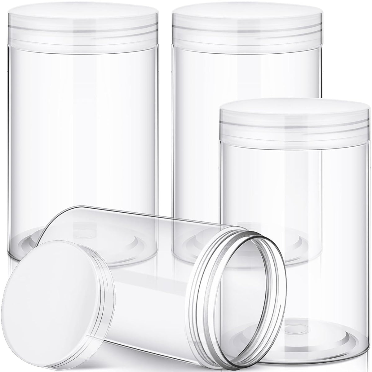 Patelai 4 Pcs Plastic Jars with Lids, Clear, 12 oz, Wide Mouth