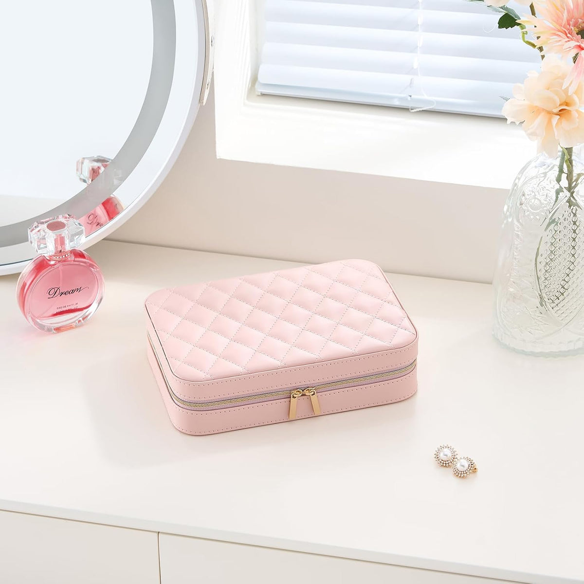 Lolalet Travel Jewelry Case for Women Girls -Medium, Pink
