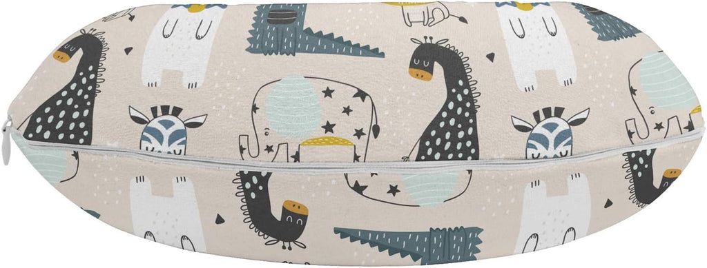 Ambesonne Lion Travel Pillow Neck Rest, Humurous Nerdy Animal Drawings a Creative Whimsical and Repetitive Background Layout, Memory Foam Traveling Accessory for Airplane and Car, 12", Mustard Grey