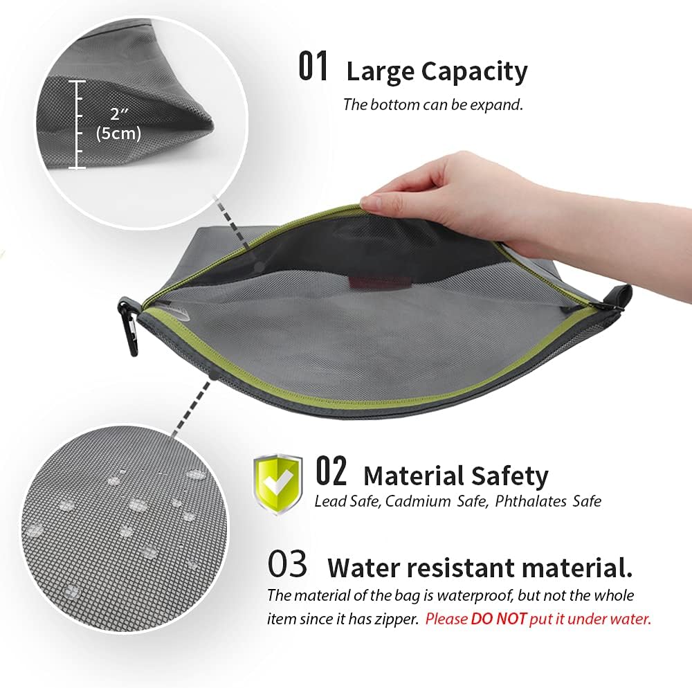 pack all Water-Resistant Zipper Pouch, Mesh Zipper Bag, 14.17"x10.23"