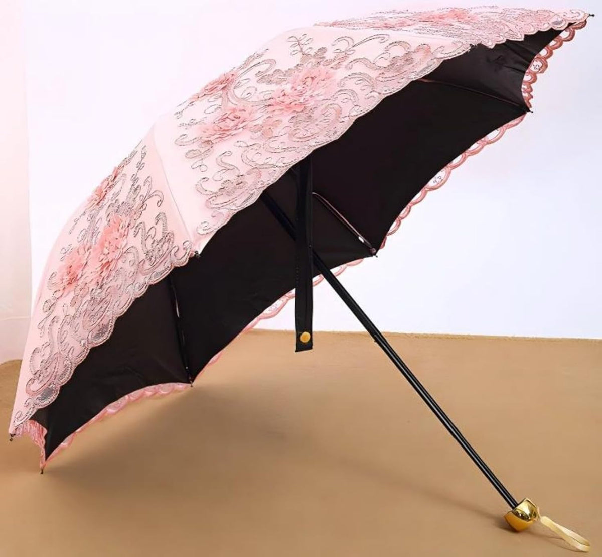 Foldable Lace Sun Parasol UPF 50+ UV Protection Flower Embroidery Vintage Umbrella