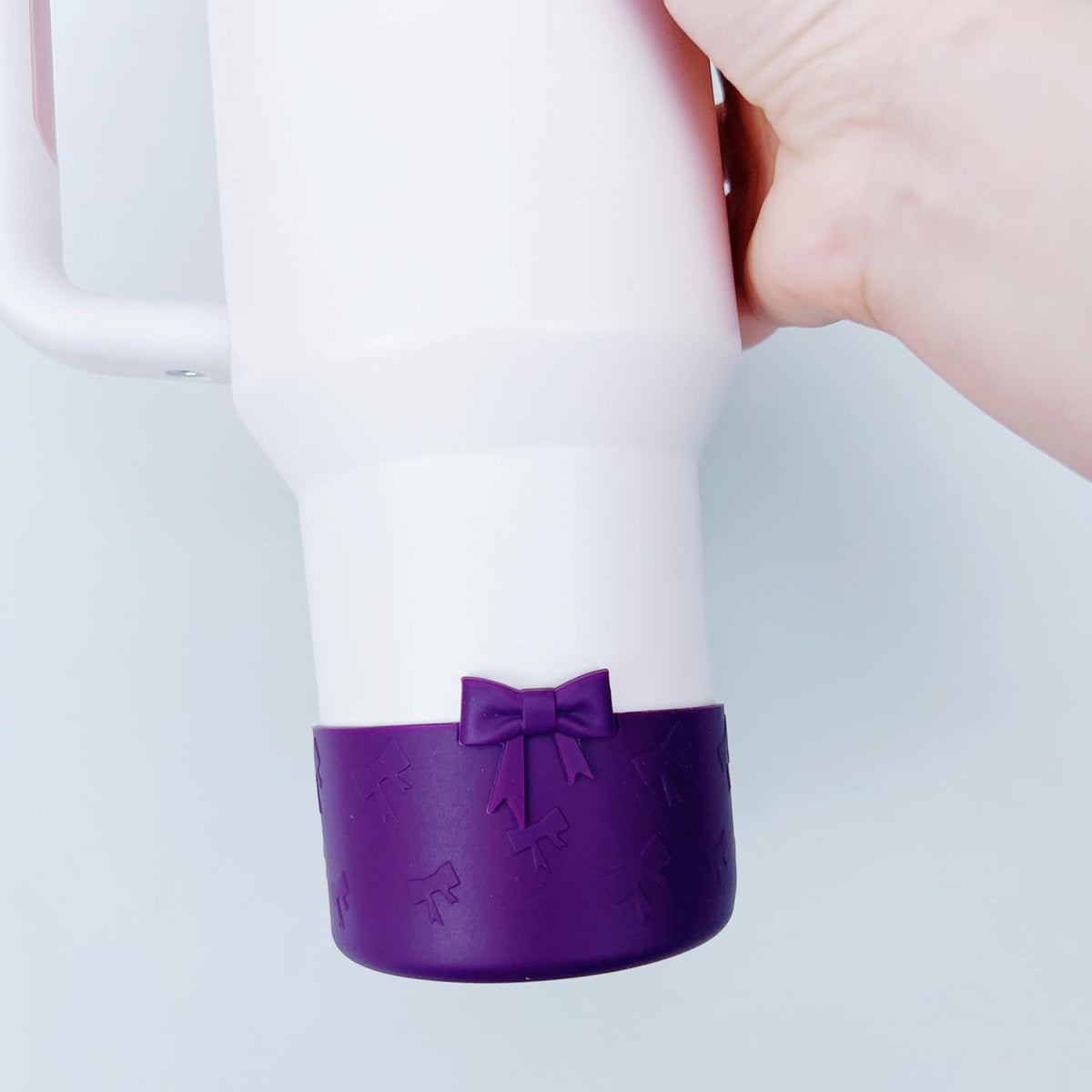 7.5cm Silicone Bottle Cover &10mm Bow Shape Straw Topper for Stanley Cup 12-40oz (2pcs Dark Purple)