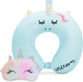 Toddler Neck Pillow, Kids Travel Neck Pillow for Traveling with Eye Mask, Toddler Cute Unicorn Airplane Travel Essentials, Memory Foam Car Flight Sleeping Headrest for Baby Boy Girl Child Gift (Blue)