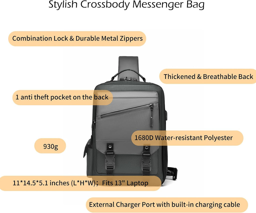 Leaper Large Crossbody Sling Bag: Fits 13" Laptop, 32oz Water Bottle & iPad