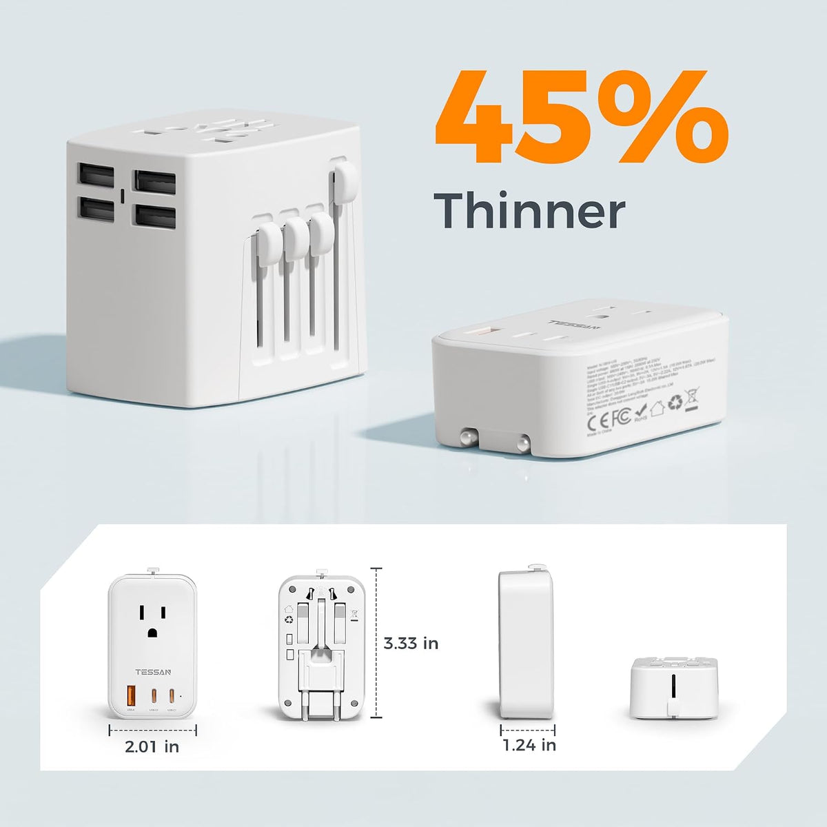 TESSAN Universal Travel Adapter PD 20W, White