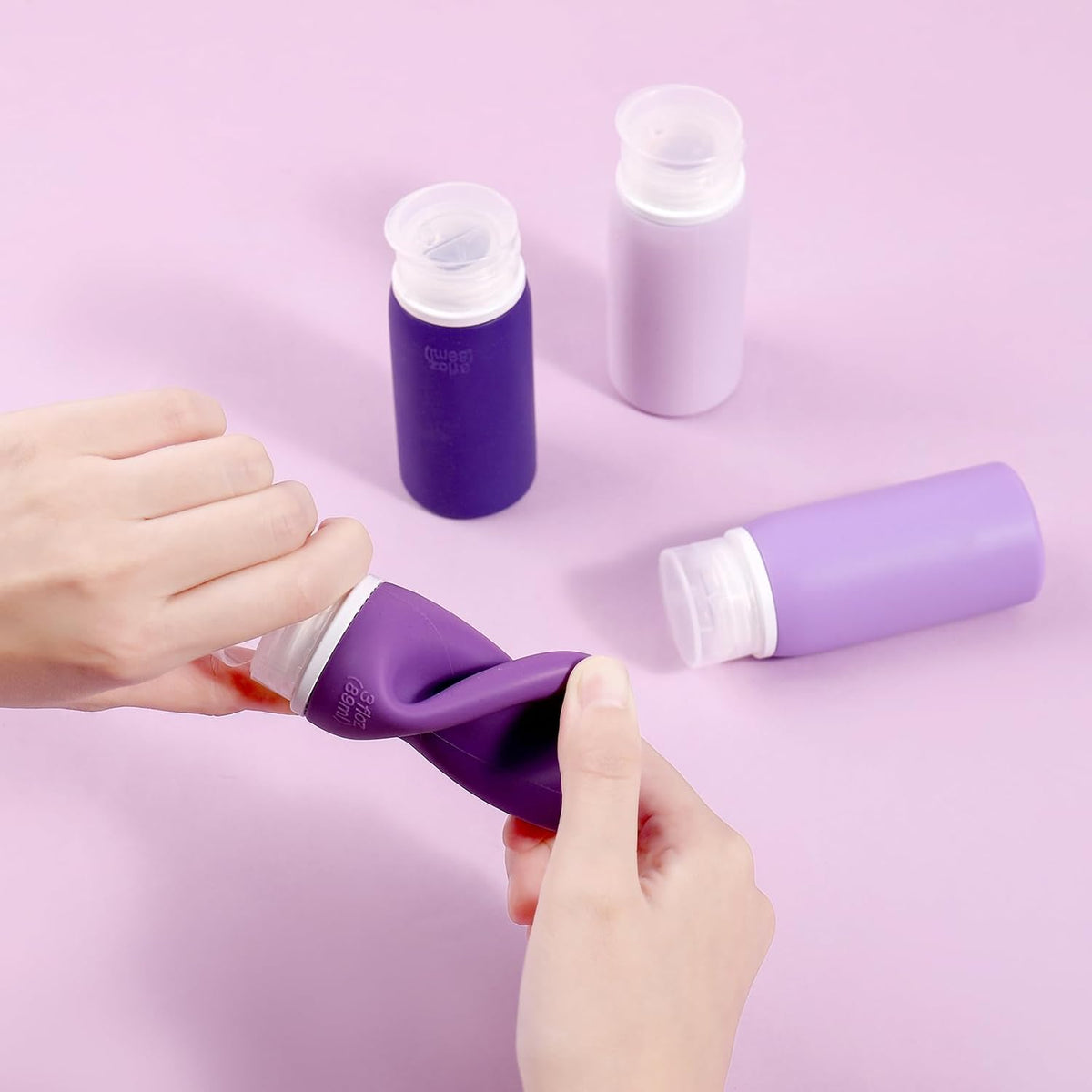 Muslish 21 Pack Travel Bottles for Toiletries, Leak-Proof TSA Compliant Silicone Travel Size Containers for Shampoo and Conditioner, BPA Free with Toiletry Bag (Purple)
