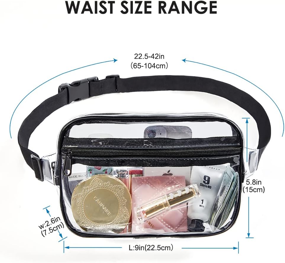 Clearworld Clear Fanny Pack, Waterproof 3-in-1 Belt Bag for Women, Black