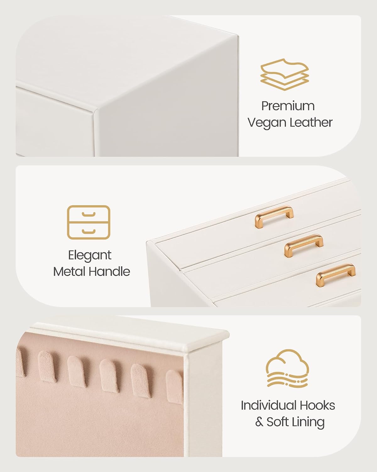 Lolalet Large Jewelry Box Organizer for Women, PU Leather Jewelry Case with Necklace Holder & Multiple Drawers, Tabletop Dresser Storage for Earrings Rings Chains, Gift for Girls -L, Beige
