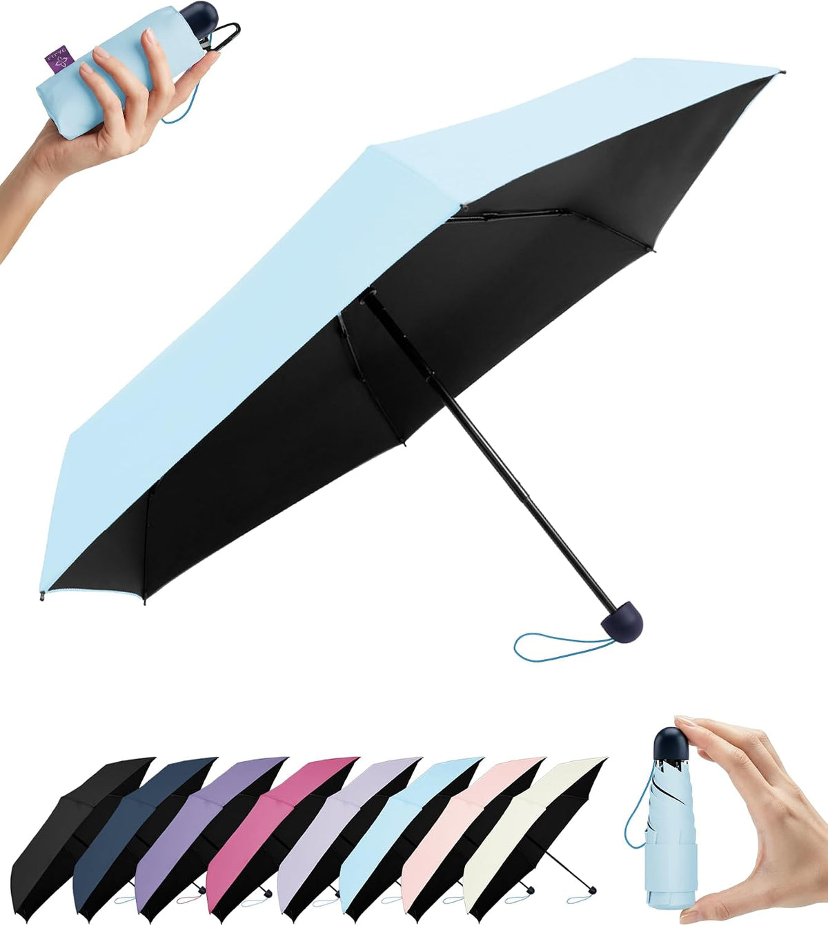 Umbrella Travel Size Mini Compact for Rain, UPF 100+ UV Protection