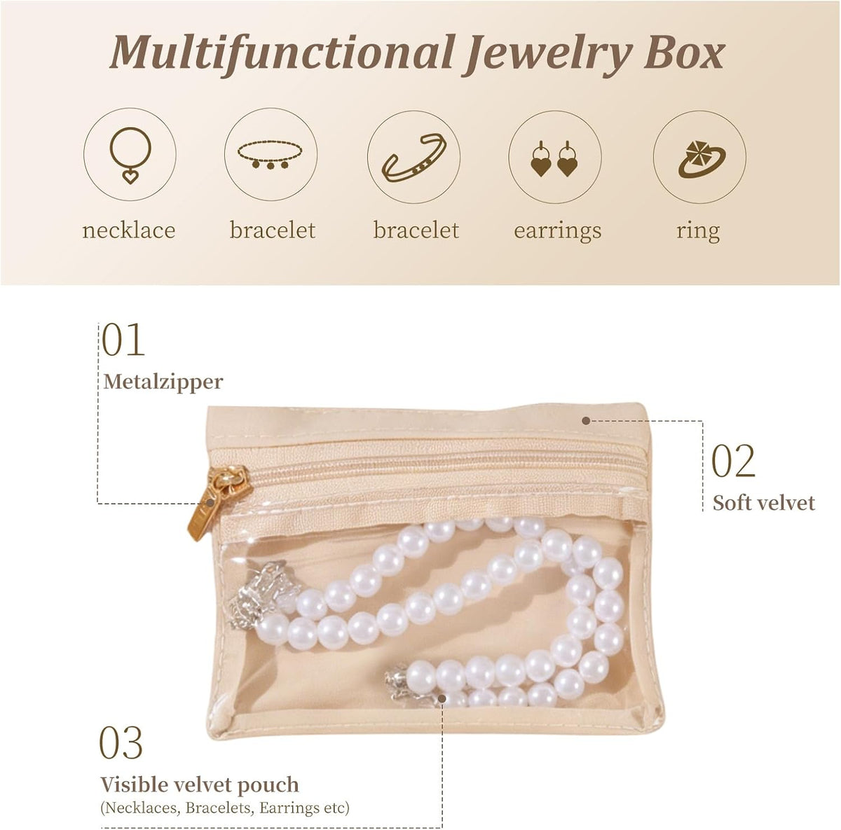 20 Pcs Portable Velvet Jewelry Pouch with Zipper, Clear