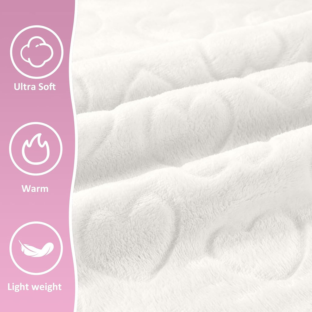Travel Blanket, Airplane Blanket, Ultra-Soft, Warm & Lightweight, 65x40 in, Outdoor Blanket Essentials for Women, Men & Kids, Included Eye Mask, Luggage Sleeve & Backpack Clip Heart Cream
