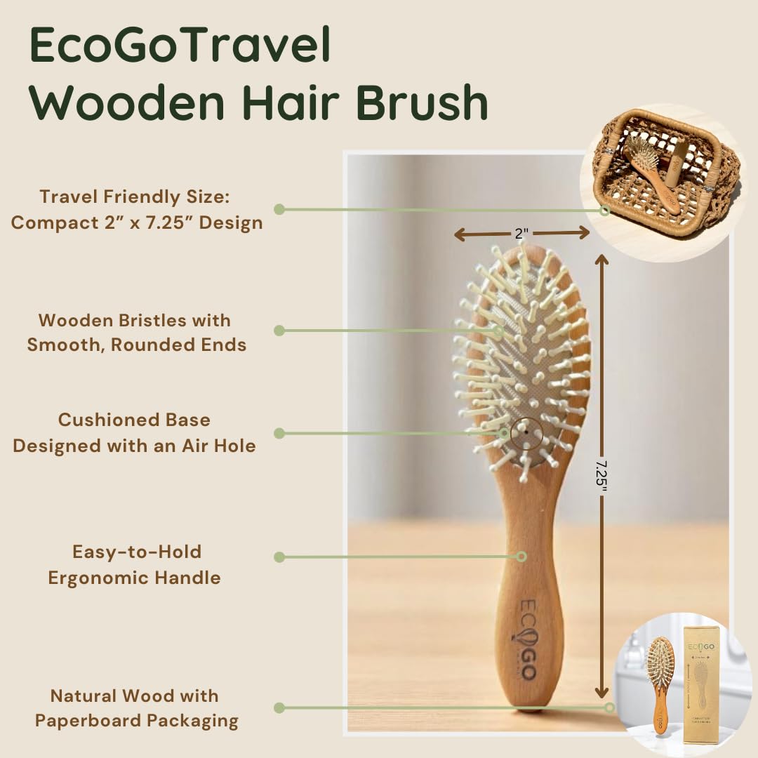 Small Wooden Hair Brush – Bamboo Bristle Brush – Compact, Travel-Friendly, Fits in Purse or Pocket – Great Gift Idea for Women, Men & Kids – Scalp Massage, Ergonomic Handle