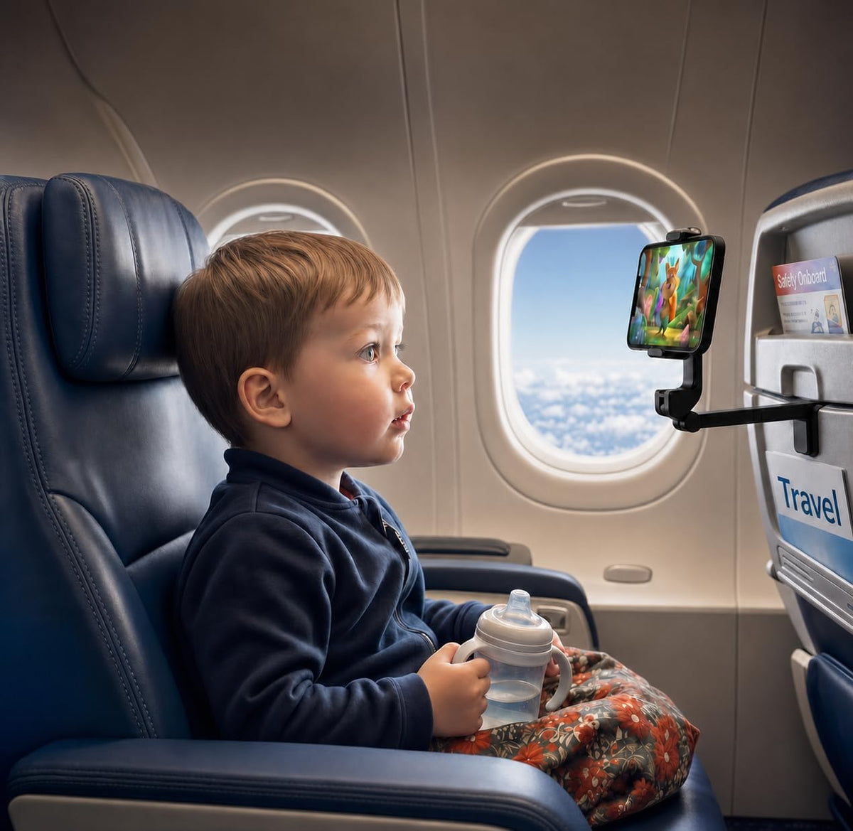 Hands-Free Airplane Phone Holder - Eye-Level Travel Mount for Flight Tray Table, Portable Clip-On Stand for Desk, Train, Luggage - Travel Essentials