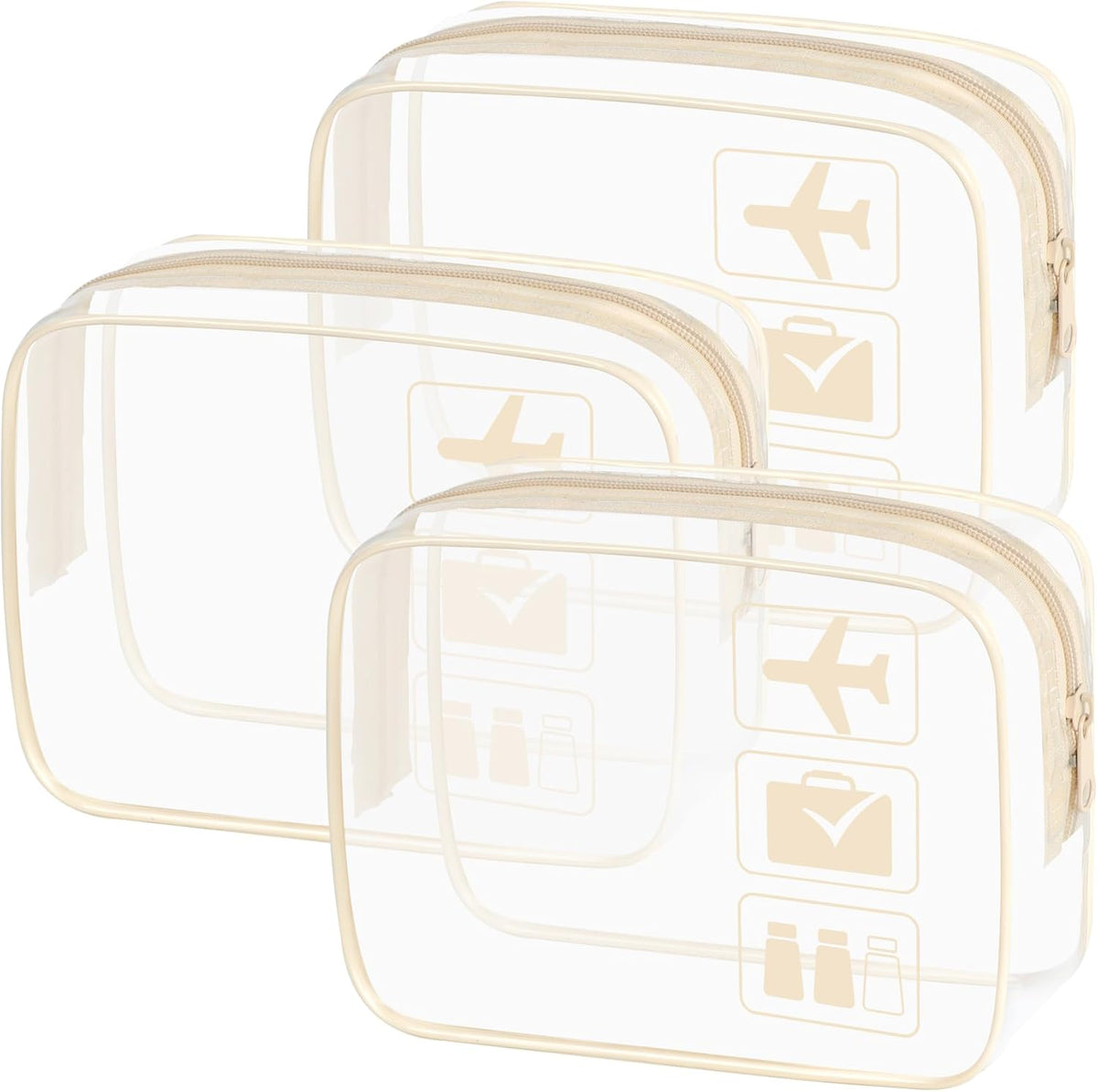 sogiv 3Pcs TSA Approved Toiletry Bag, Clear Travel Toiletry Bag, Clear Makeup Bag, Waterproof Travel Makeup Cosmetic Bag, Carry On Airport Airline Quart Size Travel Bag for Women Men (Beige)