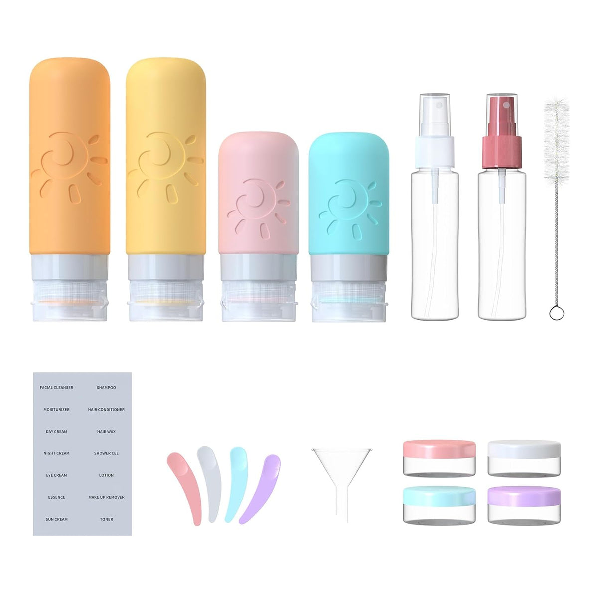 Zafit 18 Pack travel Bottles for Toiletries, TSA Approved Silicone Travel Containers Leak Proof Refillable Travel Accessories for Shampoo Conditioner Lotion Body Wash(Multicolored E)