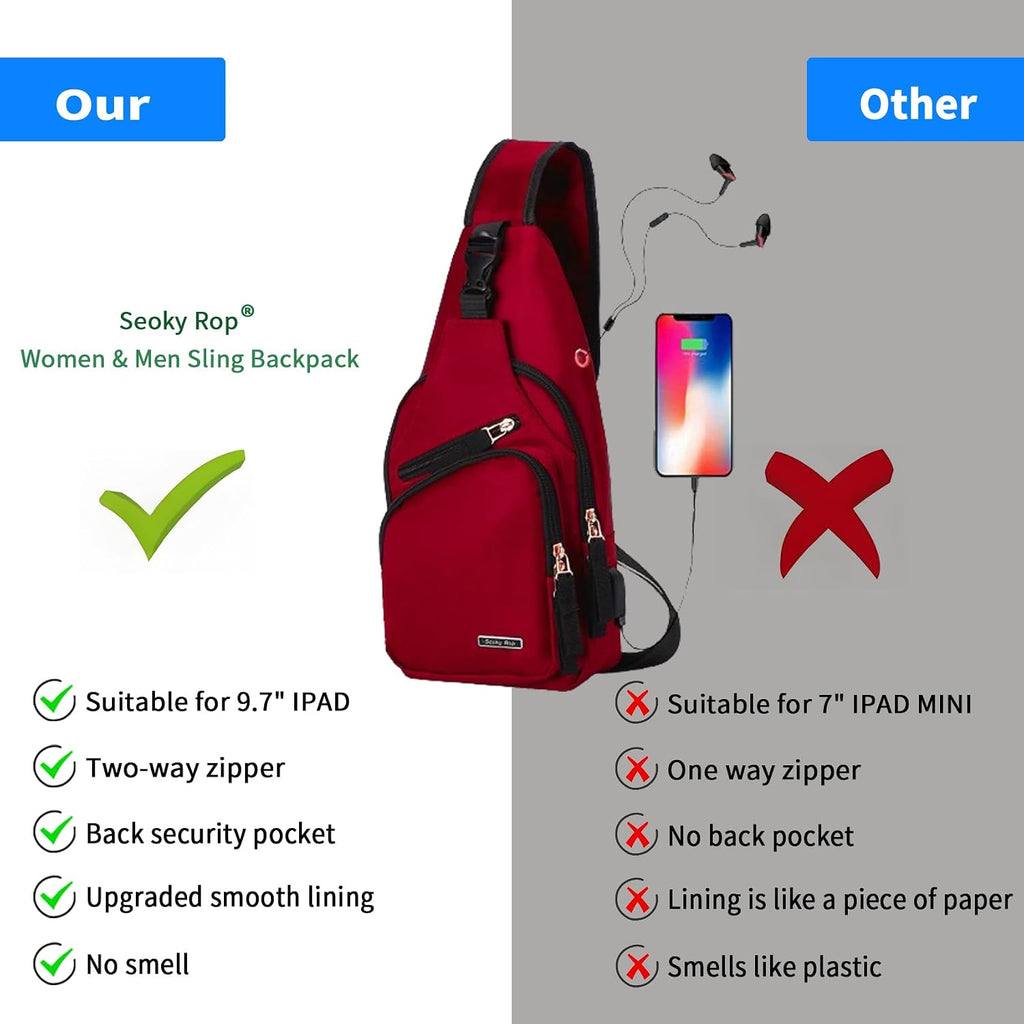 Seoky Rop Men Women Sling Backpack Shoulder Chest Crossbody Bag