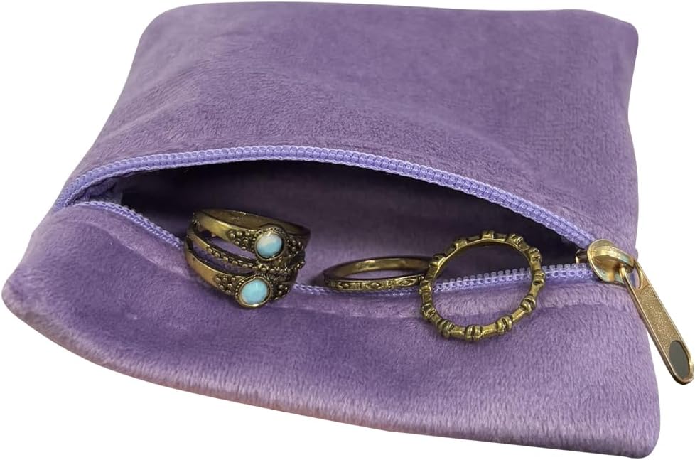 8pcs Small Velvet Jewelry Pouches with Zipper Gift Bags for Bracelet Necklace,Ring,Earrings,Earphone,Wedding Favors, Party Favors,Travel,3.94" X 3.94" (Purple)