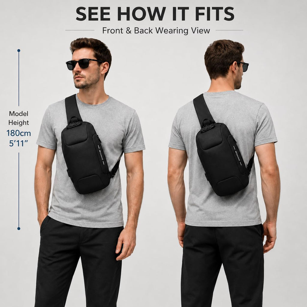 OZUKO Sling Bag for Men, Anti-Theft Crossbody Bag with Combination Lock