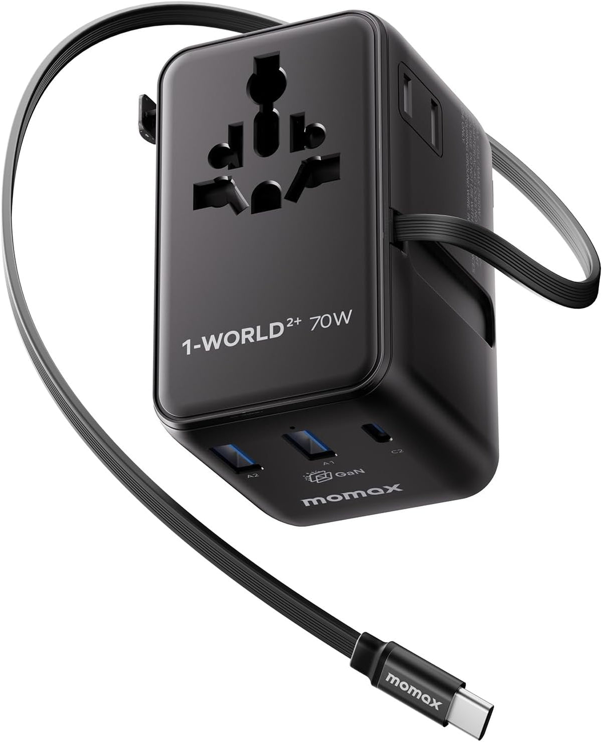 MOMAX 70W Universal Travel Adapter All-in-1 Plug Adapter with USB-C Cable