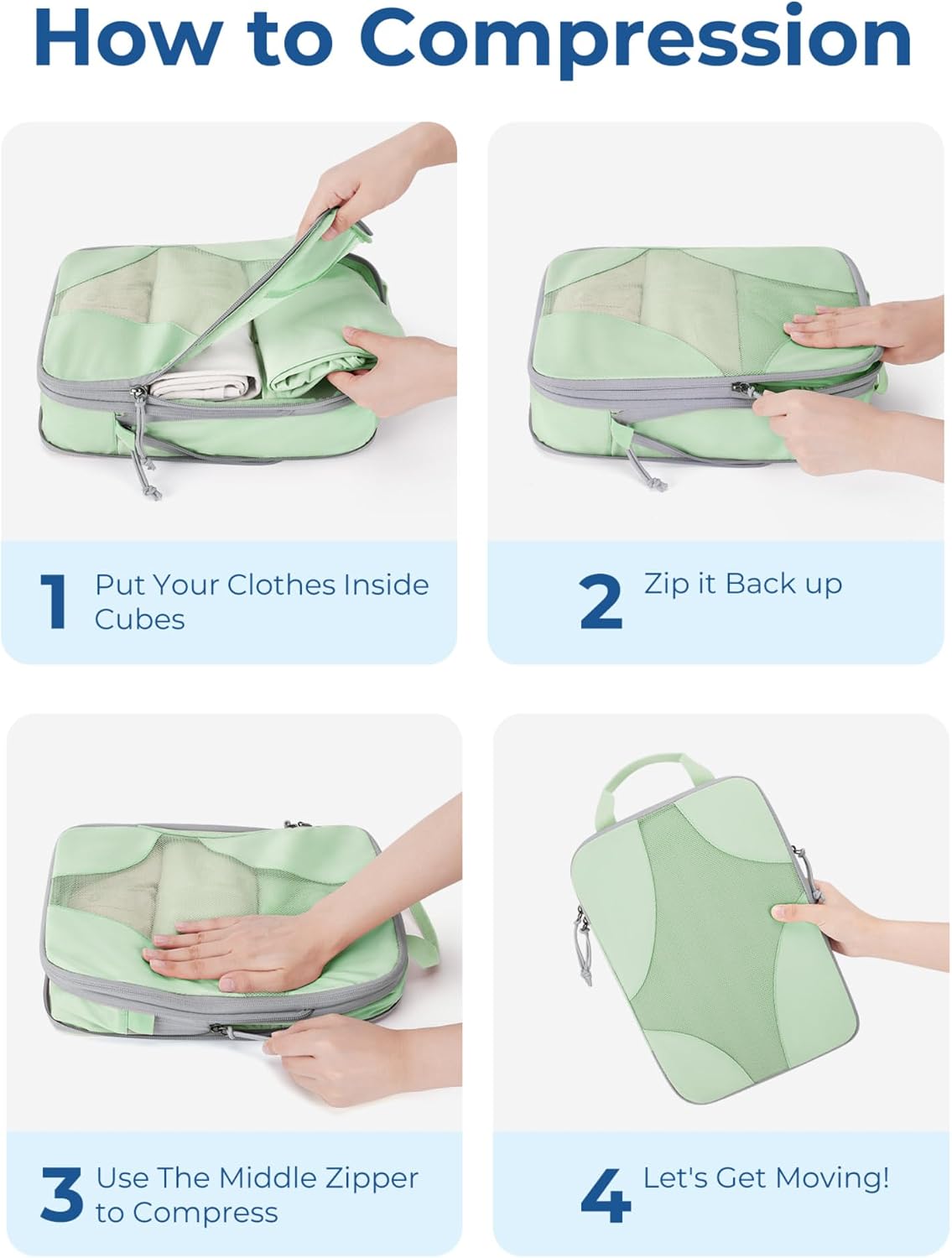 Bagsmart Compression Packing Cubes (Light Green, 6 Set)