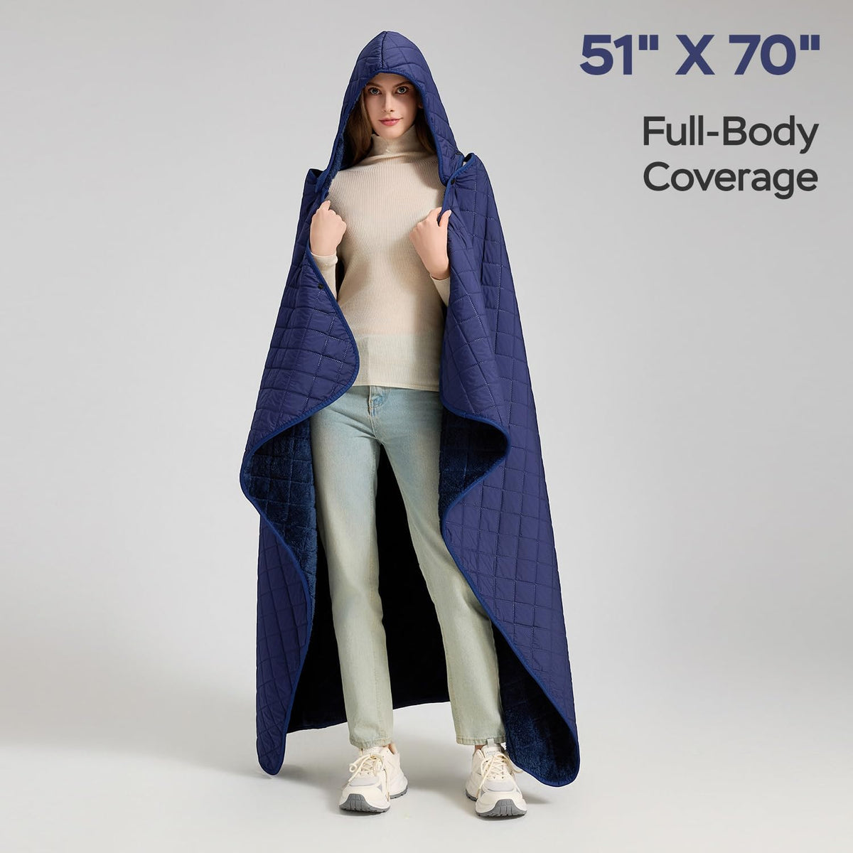 Waterproof Camping Blanket Coral Fleece Navy Blue 130x178cm
