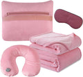 KAWAHOME Travel Blanket Airplane Compact Set with Neck Pillow, Eye Mask