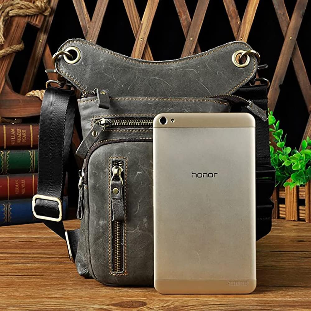 Le'aokuu Mens Genuine Leather Outdoor Sporting Hicking Waist Hip Pack Messenger Shoulder Drop Leg Thigh Bag Pouches For Women G1011 (G1011 Grey)