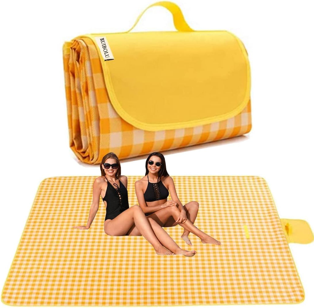 Extra Large Picnic Blanket Beach Blankets, 80''x80'' Picnic Mat Waterproof Sand Proof Foldable Portable for Outdoor Camping Hiking Travel Grass Park Music Festival Lawn Mats (yellow, 80x80 inch)