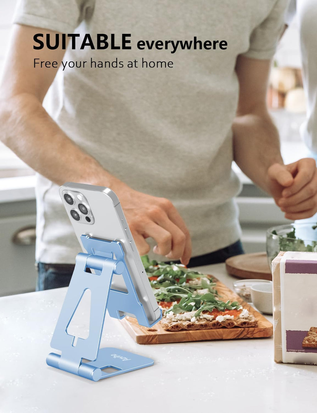 Aoviho Foldable Cell Phone Stand for Desk, Holder for iPhone,Sky Blue