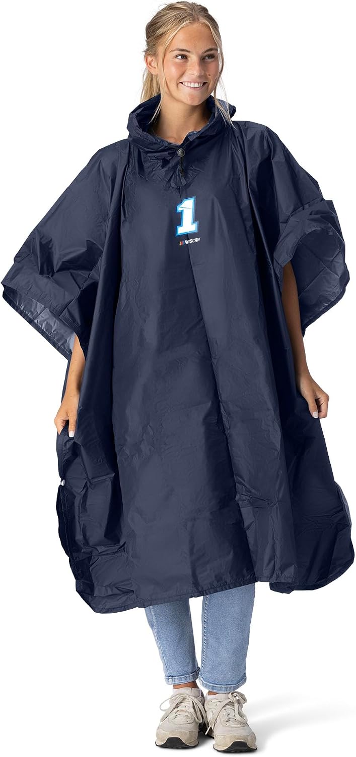 Northwest NASCAR Rain Poncho, Water Resistant Hooded Pullover with Mesh Bag, Lightweight Adult Stadium Gear, 44 x 49 in