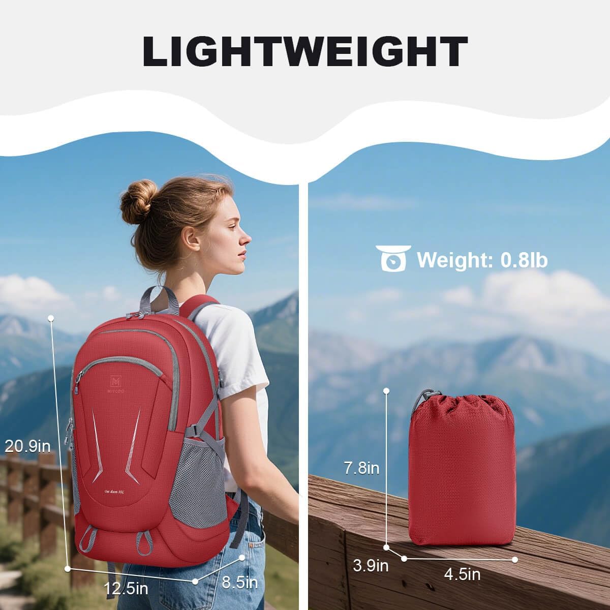 MIYCOO Ultralight Packable Backpack, 35L Water-Resistant Hiking Daypack