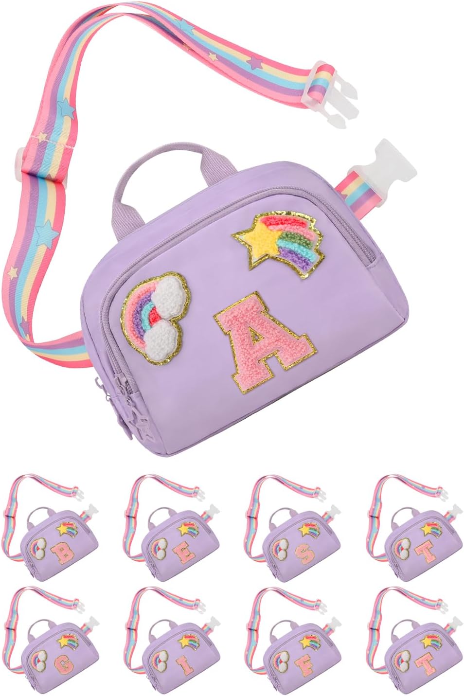 Fanny Pack for Girls, Cute Purse for Girls Teens Crossbody Bag for Kids Belt Bag With 2 Compartments Trendy Stuff Graduation Birthday Gifts for 4 5 6 7 8 9 10 11 12 13 Years Old Initial A-Purple