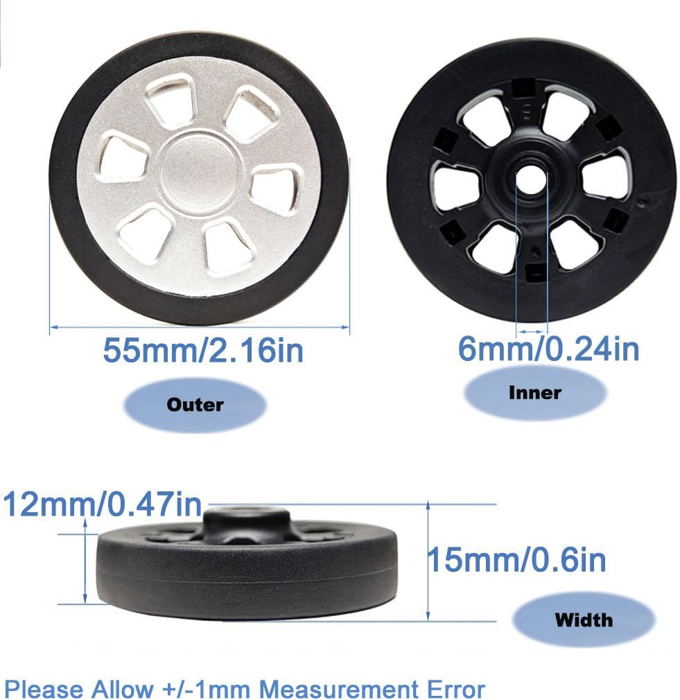 55mm Luggage Replacement Spinners - TPU Rubber Roller with Snap-on Center Cap Lightweight Smooth for Dual Wheels Spinner Suitcase,Travel Trolley,Wheel Bags,Carry on
