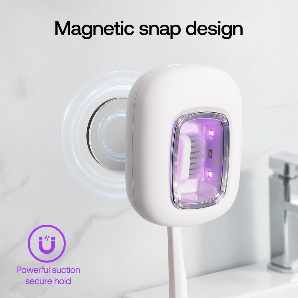 UV Toothbrush Sanitizer Case, Rechargeable Toothbrush Travel Cover Portable/Magnetic Wall Mount for Bathroom and Travel, Fits Electric and Manual Brushes, White