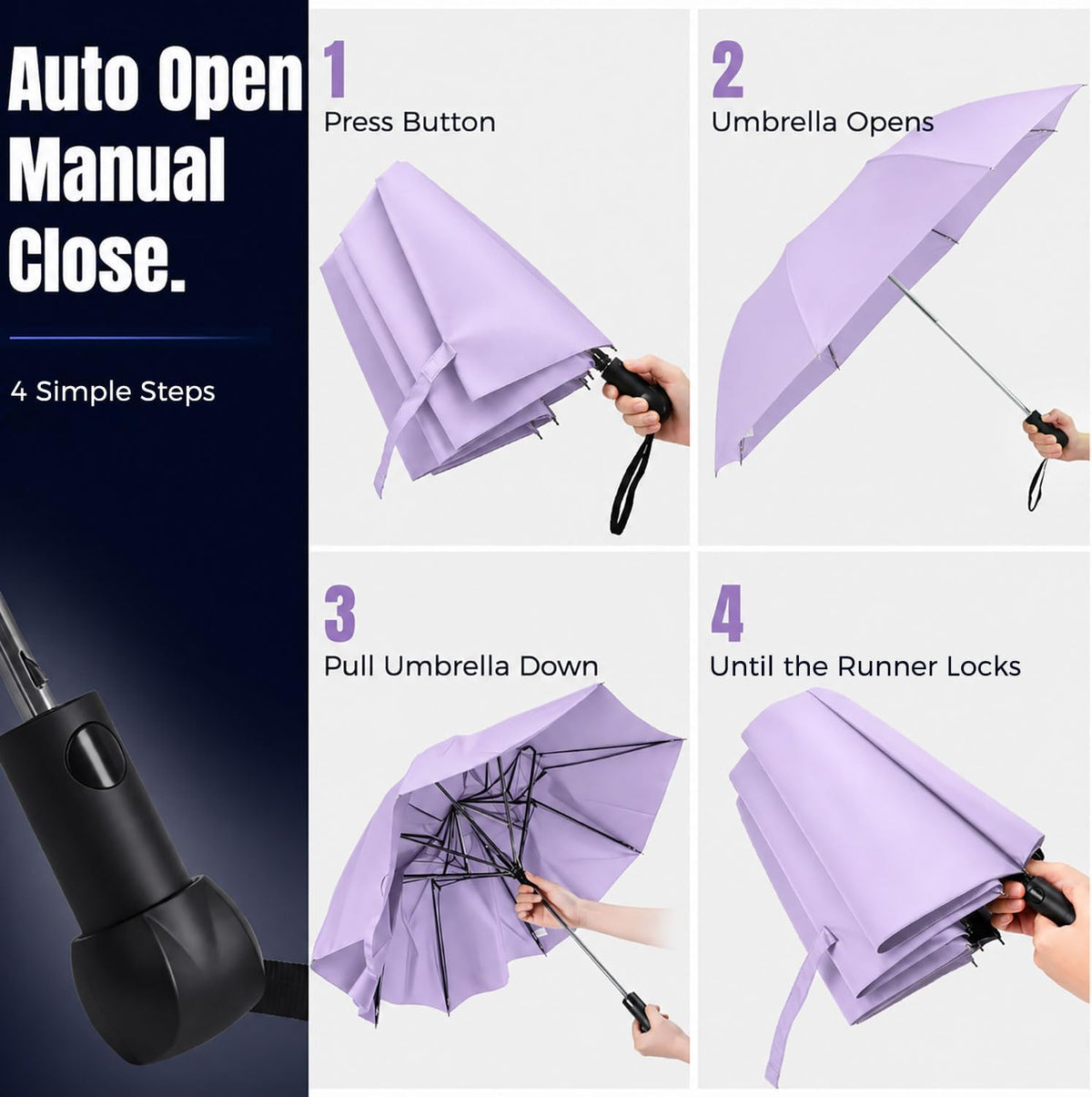 Collapsible Windproof Umbrella Travel - 42inch Auto Open & Manual Close