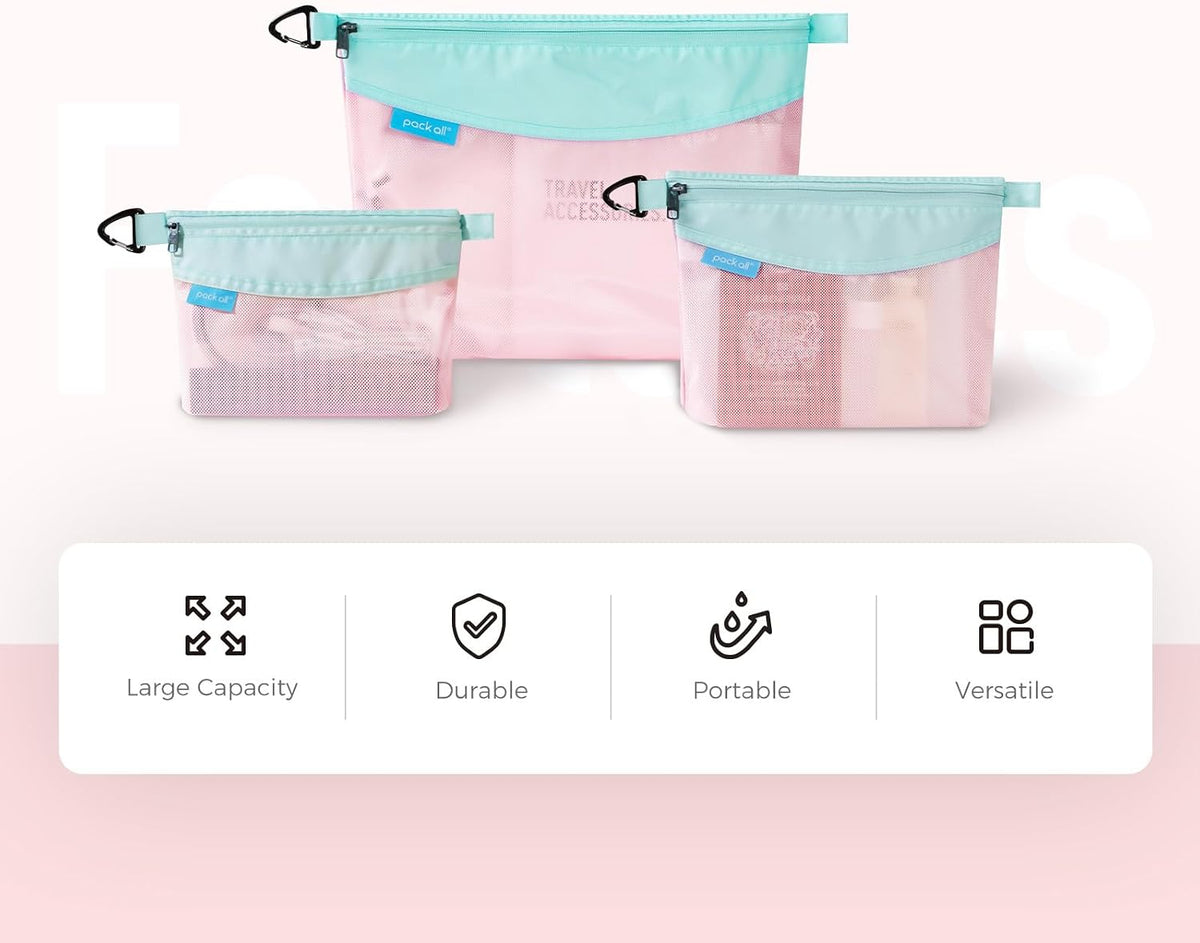 pack all Water-Resistant Zipper Pouch, Mesh Zipper Bag, 8.66"x5.91"
