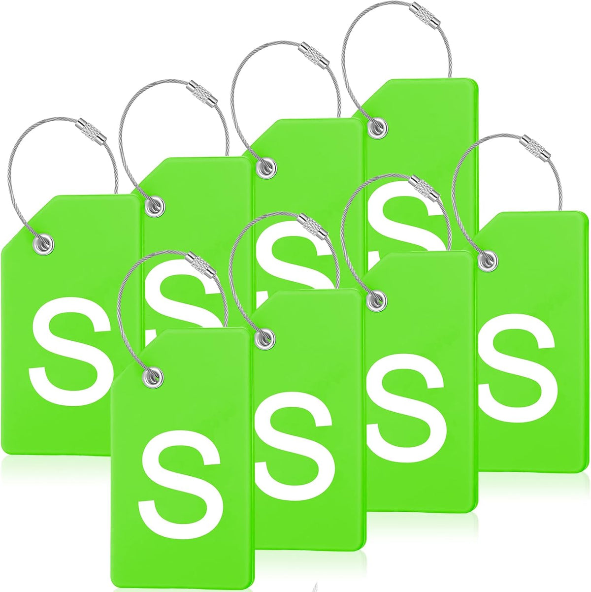 Sweetude 8 Pcs Luggage Tags Silicone Steel Loop, Letter S, Green