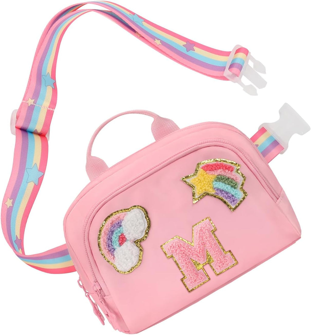 Fanny Pack for Girls, Cute Purse for Girls Teens Crossbody Bag for Kids Belt Bag With 2 Compartments Trendy Stuff Graduation Birthday Gifts for 4 5 6 7 8 9 10 11 12 13 Years Old Initial M-Pink