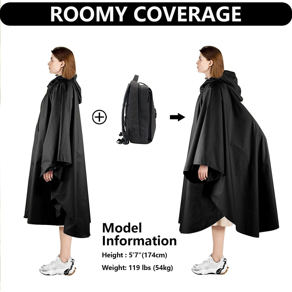 Waterproof Rain Poncho Hooded Outdoor Raincoat with Zipper Pockets