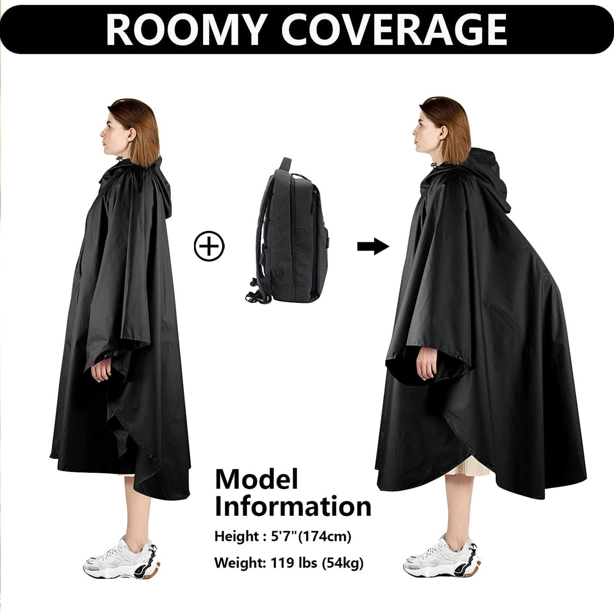 Waterproof Rain Poncho Hooded Outdoor Raincoat with Zipper Pockets